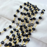 Black Onyx Rosary Chain, 14K Gold Plated Wire Wrap Chain, Rondelle Rosary, Rosary Chain For Making Jewelry– SELLING BY FOOT